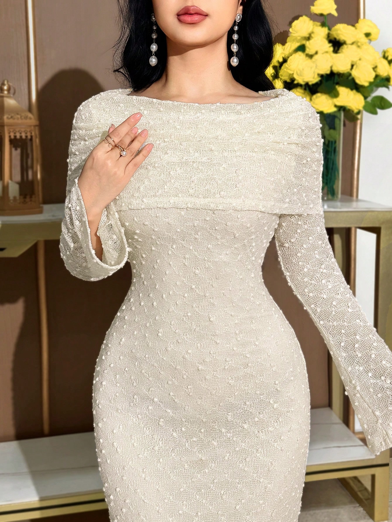 Modelyn فستان نسائي بأكمام واسعة ضيق مناسب اللون