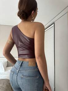 Áo thun nữ không tay ôm vừa vặn cá tính mới, mùa hè - màu nâu - Xem 2