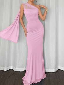 Firerie Women's Elegant Romantic Fashion Commuter Sexy Elegant Style Asymmetrical Neck Bodycon Maxi Dress, Suitable For Party, Beach Vacation, Back To School, Romantic Date, Wedding Season, Birthday, Easter, Spring/Summer Dress,Wedding Guest Dress,Prom Dress,Wedding Guest Dress Women - Pink - View 2