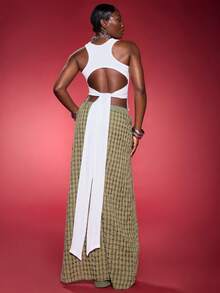 Normani 2025 Nueva llegada Primavera-Verano Diseño de top sin mangas de cuello redondo y espalda descubierta con lazo largo de unicolor, de alta gama y género neutro. Con estética Y2K, estilo "chica caliente", y atractivo minimalista de género neutro, perfecto para looks casuales y elegantes - Blanco - Ver 6