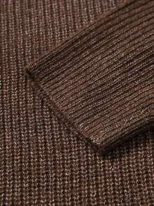 Manfinity Homme 男士休闲日常通勤简约纯色半拉链插肩袖罗纹针织衫，秋冬款 - 棕色 - 查看 4