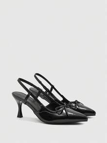 CUCCOO BIZCHIC 女士尖头蝴蝶结装饰日常百搭时尚高跟鞋 - 黑色 - 查看 2
