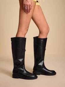 Daringsoles Women's Buckle Design Casual High-Top Boots, Versatile For Daily Wear For Christmas - Black - View 11