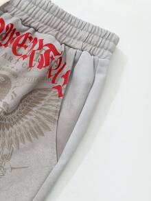 ROMWE MEN Calça de moletom masculina com estampa digital, moderna para o dia a dia. - Castanho - Ver 3