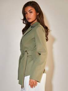 COSMINA Damen Einfarbige, leichte Lange Ärmel Blazer mit Revers, Falten und Metallknopf Verzierungen. Ein eleganter Blazer, geeignet für den Arbeitsweg und den Büroalltag. Ideal für Frühling und Herbst oder Herbst und Winter. Grüner Lange Ärmel Damen Blazer, geeignet für den täglichen Gebrauch.