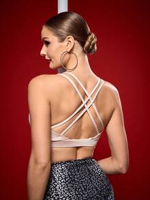 Menodora SHEIN Sport 女士纯色简约日常运动文胸 - 杏色 - 查看 2