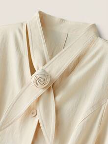 SHEIN Unity Đầm midi thường ngày đơn hàng khuy đơn màu trơn dành cho nữ có tay dài - Màu Khaki - Xem 2
