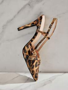 SHUZIA Women's Leopard Patent Buckle Strap Slingback Heel Pumps– Bold, & Fierce Statement Look. For Christmas - Multicolor - View 5