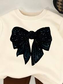 2件套女童休闲爱心图案长袖上衣和黑色裤子运动套装 - 彩色 - 查看 5