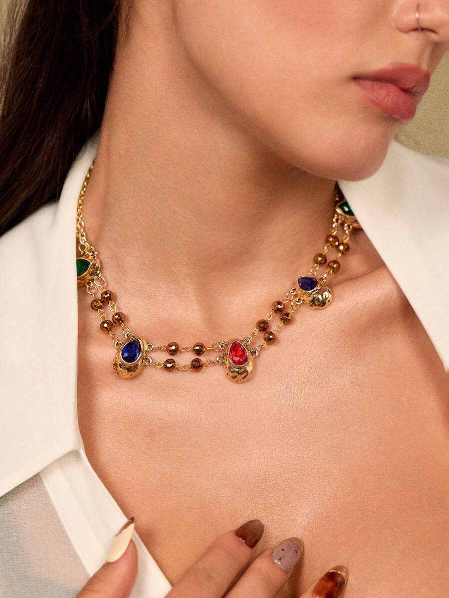 Glisma 女士吊坠项链、服饰、哥特风、复古风、串珠、西部风珠宝、金属质感、宝石、秋冬款、送给妈妈/女士/女孩/母亲的礼物、高档、复古、十字架 - 彩色 - 查看 1