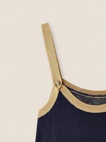 Muvela 女士休闲撞色吊带针织上衣，可爱夏季装 - 藏蓝色 - 查看 3