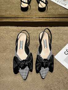 Sandalias femeninas delicadas de estilo francés con adorno de lazo. Sandalias elegantes de tacón alto con punta afilada para llevar al aire libre. Sandalias para mujer | Zapatos planos de tacón alto para mujer. - Blanco - Ver 3