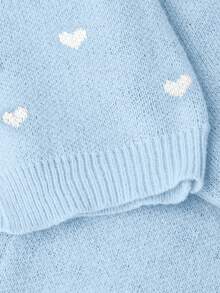 Genkimix Kids 2pcs Tween Girls Sweater Set For Autumn/Winter, Cute & Sweet Cardigan With Heart & Bow Details, Paired With Wide-Leg Pants Girls Sweater Sets Tween Matching Set Knit Kids Sky Blue Outfit Girl Girl S Spring And Autumn Suit Girl Knit Set - Blue - View 4