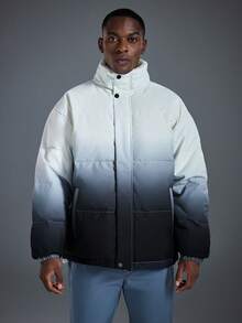 Driftmere Men's Fashionable Gradient Classic Side Pocket Elastic Hem Lined Outdoor Casual Hooded Down Coat, Versatile For Winter, Keep Warm,Sports Outdoor, Daily Casual Sports, Windproof, Waterproof Coat - Black - View 3