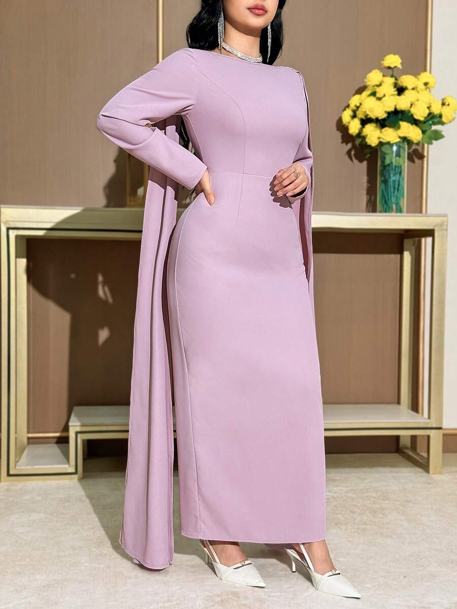 Modelyn Women's Solid Color Rhinestone Decor Simple Everyday Long Sleeve Dress