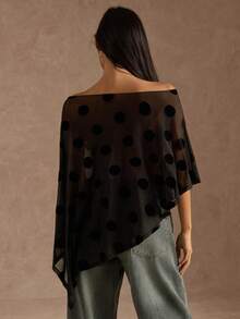 SHEIN BAE 女士黑色夜店时尚性感半透明波点露肩派对上衣，适合女士夜间外出聚会，波点薄纱上衣 - 黑色 - 查看 2