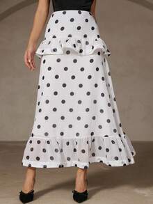 Aveloria Rosie Fashionable Chiffon Digital Printed Polka Dot Ruffle Hem Maxi Skirt, European And American Style, Autumn/Winter - Multicolor - View 1