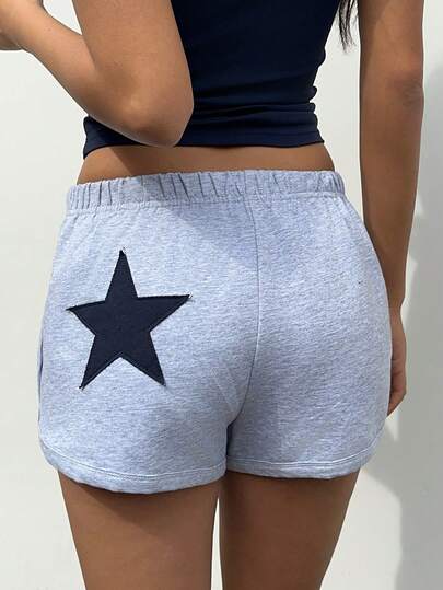 Aloruh 女士纯色花卉五角星刺绣休闲日常街头Y2K超低腰超短裤，春夏款