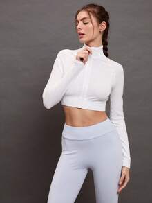 Activina Zip Up Crop Sports Jacket - White - View 4