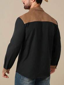 Manfinity Nomadique Men's Western Style Contrast Color Patchwork Fringe Embroidered Shirt Black And Khaki Shirt Men S Mens Embroidered Shirt Mens Western Tops Rodeo Shirt Men Men S Fringe Fringe Shirt - Multicolor - View 2