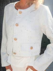 Sydney Algeri Women's Short Jacket With Metal Buttons, Autumn/Winter Fall Cloth For Women - Beige - View 4