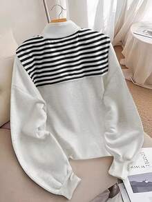 Modelyn Áo nỉ Poncho họa tiết sọc thêu hiệp sĩ thường ngày dành cho nữ, Thu/Đông - Nhiều màu - Xem 2