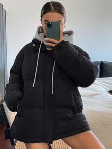 女士连帽二合一羽绒服，秋冬款 - 深灰色 - 查看 1