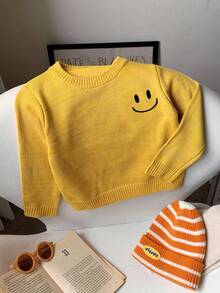 SHEIN 男婴/女婴可爱休闲百搭黄色长袖毛衣，适合秋冬季 - 黃色 - 查看 7