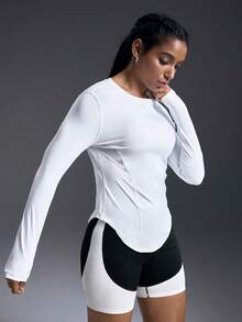 Powerista Versatile Solid Color Slim Fit Long Sleeve Breathable Sports T-Shirt Activewear Woman - White - View 4