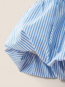 Muvela 女士蓝色条纹口袋蝴蝶结半身裙，简约时尚，适合夏季穿着 - 藍白色 - 查看 3