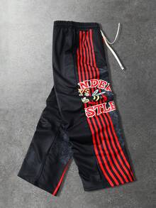 ROMWE MEN Men's Street Graphic Print Sweatpants, Suitable For Spring/Summer Everyday Wear - Black - View 4