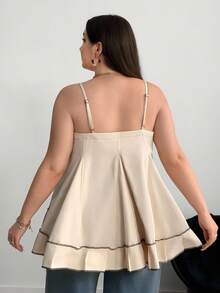 Enliva 大码女式金属孔眼细节、褶饰、A 字下摆可调节肩带吊带背心/秋冬 - 卡其色 - 查看 2