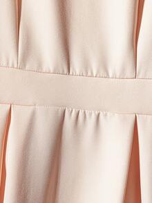 Franclia 女士优雅通勤纯色缺口领短袖中长连衣裙 - 杏色 - 查看 5