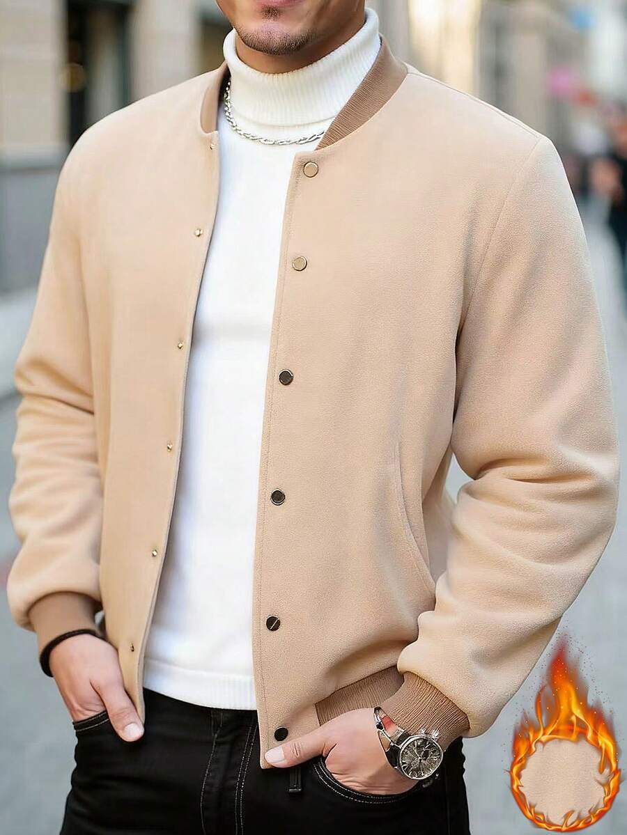 Manfinity Homme 男士休闲百搭保暖夹克,秋冬 - 卡其色 - 查看 1