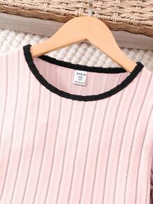 SHEIN Girls' Spring/Autumn Flared Sleeve Top And Pants Casual Street Fashion Suit - Baby Pink - View 3