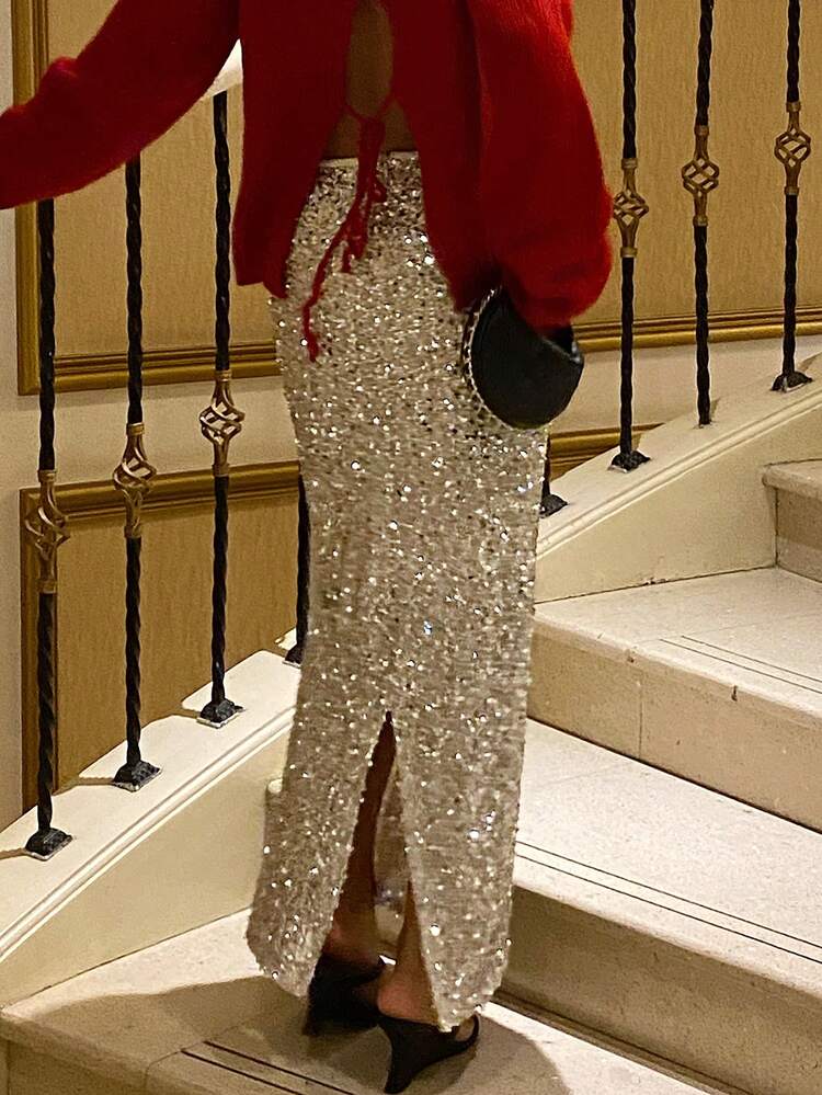 Sequin Embellished Bodycon Skirt For Party New Years Carnival