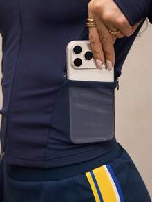 Activina 女士字母印花拉链长袖修身运动夹克 - 藍色 - 查看 5