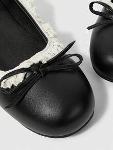 ROMWE Kawaii Giày bệt trang trí nơ ren ngọt ngào thời trang dành cho nữ - màu đen - Xem 5
