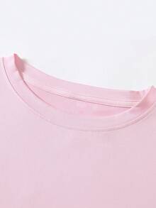 EMERY ROSE Áo thun nữ tay ngắn in hình chú lùn, trang trí bóng bay trái tim và bướm. Áo cổ tròn giản dị, quà tặng ngày lễ tình nhân, hoàn hảo cho ngày lễ tình nhân. - Hồng - Xem 3