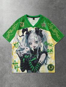 ROMWE MEN Spring/Summer Casual Graphic Men'S Anime Print Short Sleeve T-Shirt, Suitable For Spring/Summer - Yellow - View 3