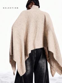 LYSMO 2025 New Arrive Minimalism Winter Women's Solid Color Turtleneck Loose Asymmetrical Hem Knit Sweater - Camel - View 2