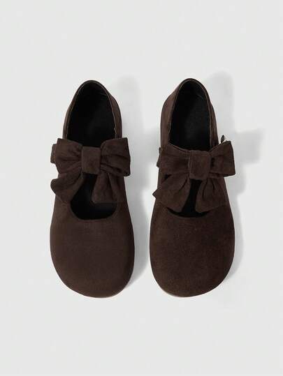 Solid Color Bow Decor Fashionable Comfortable Versatile Casual Flat Shoes, Suitable For Walking, Travel And Vacation