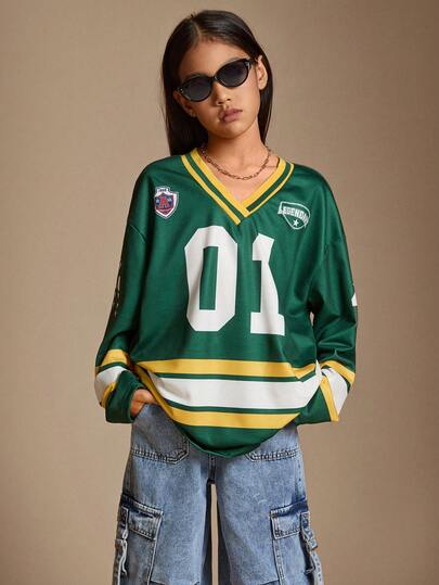 Radiana 青少年女孩休闲运动装数字图案大码长袖平纹T恤