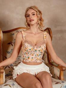 1 pieza Sujetador con aros de encaje y parches para mujer