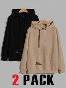 EURMUSE Cotton 2pcs Men's Basic English Letter Printed Pocket Design Slim Fit Sweatshirt Set - Multicolor - View 1