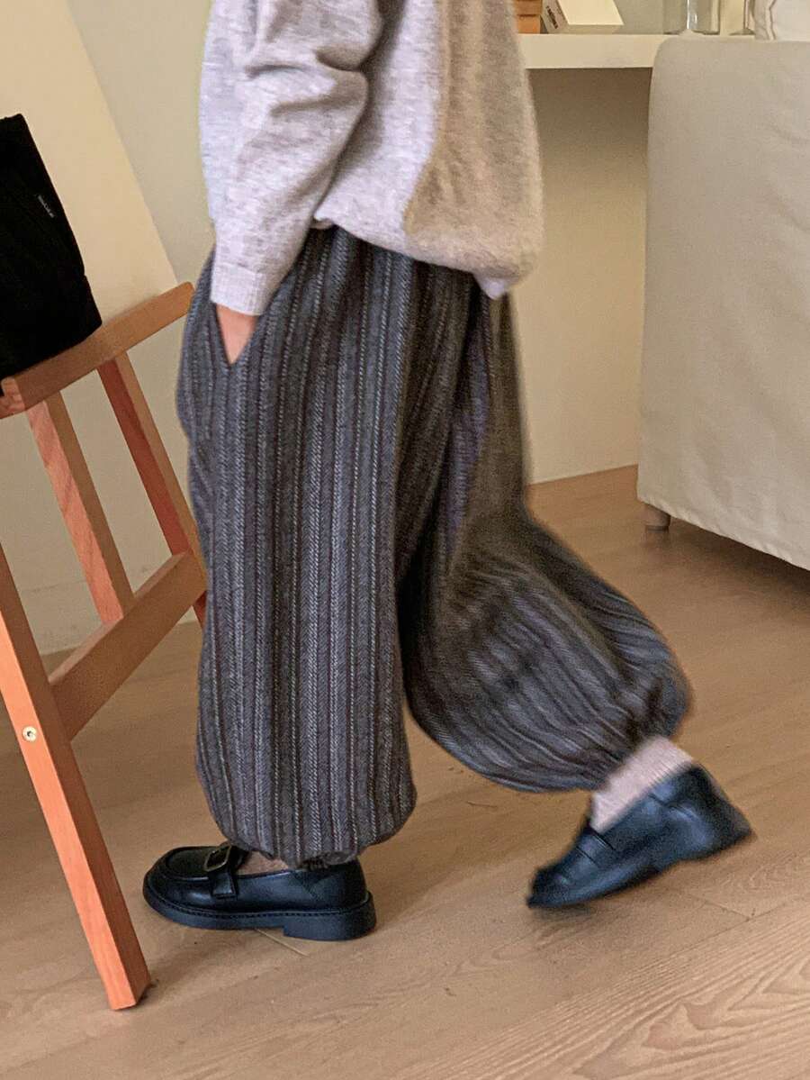 DAZY Young Boys Casual Loose Plaid Pants, Japanese Style, Autumn - Grey - View 1