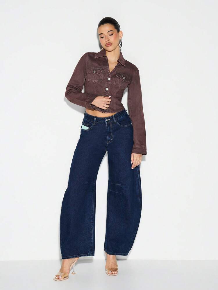 KIZN Fitted Denim Button Front Shirt With Chest Pockets