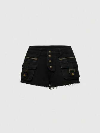 Grunge Punk Short en jean marron taille basse sexy patchwork PU rétro Y2K pour femmes