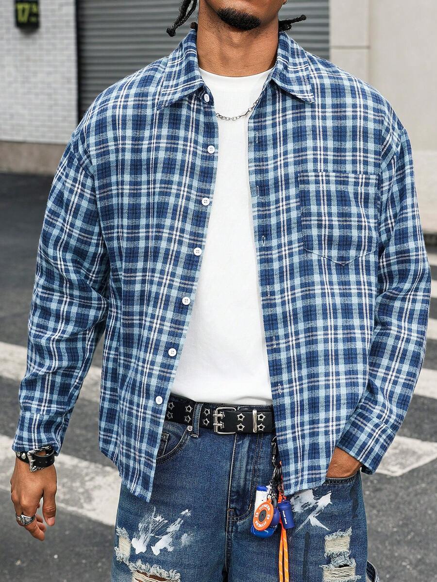 GALLERY FADE Chaqueta casual de manga larga a cuadros para hombre - azul real - Ver 1
