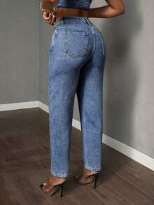 SHEIN Tall Women's Asymmetric Waist Pocket Casual Tapered Jeans